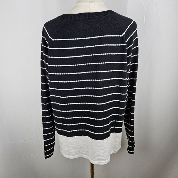 J. Jill Black & White Textured Striped Pullover Sweater Top Medium Casual Office - Picture 6 of 11